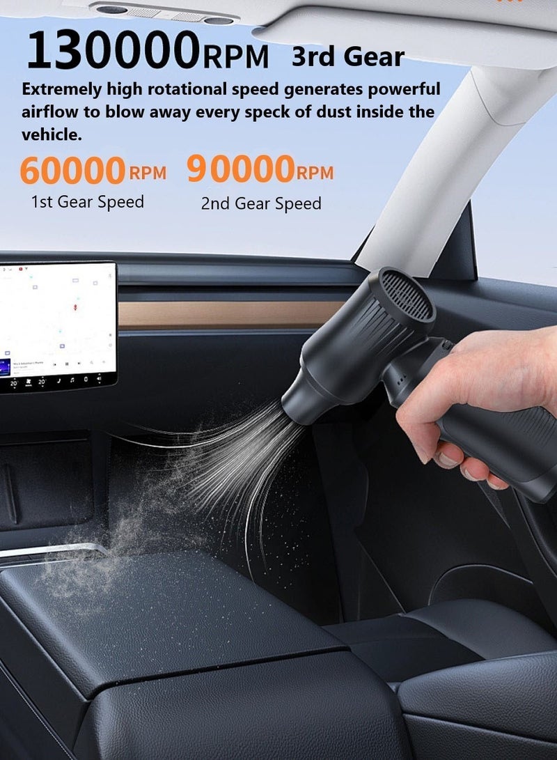 تشانجلي منفاخ هواء كهربائي، 130,000 دورة في الدقيقة، 3 سرعات قابلة للتعديل، منفاخ هواء لاسلكي، بطارية قابلة لإعادة الشحن 6000 مللي أمبير، منظف غبار محمول للكمبيوتر والسيارة والمنزل والخارج، يحل محل علب الهواء المضغوط - Image 2